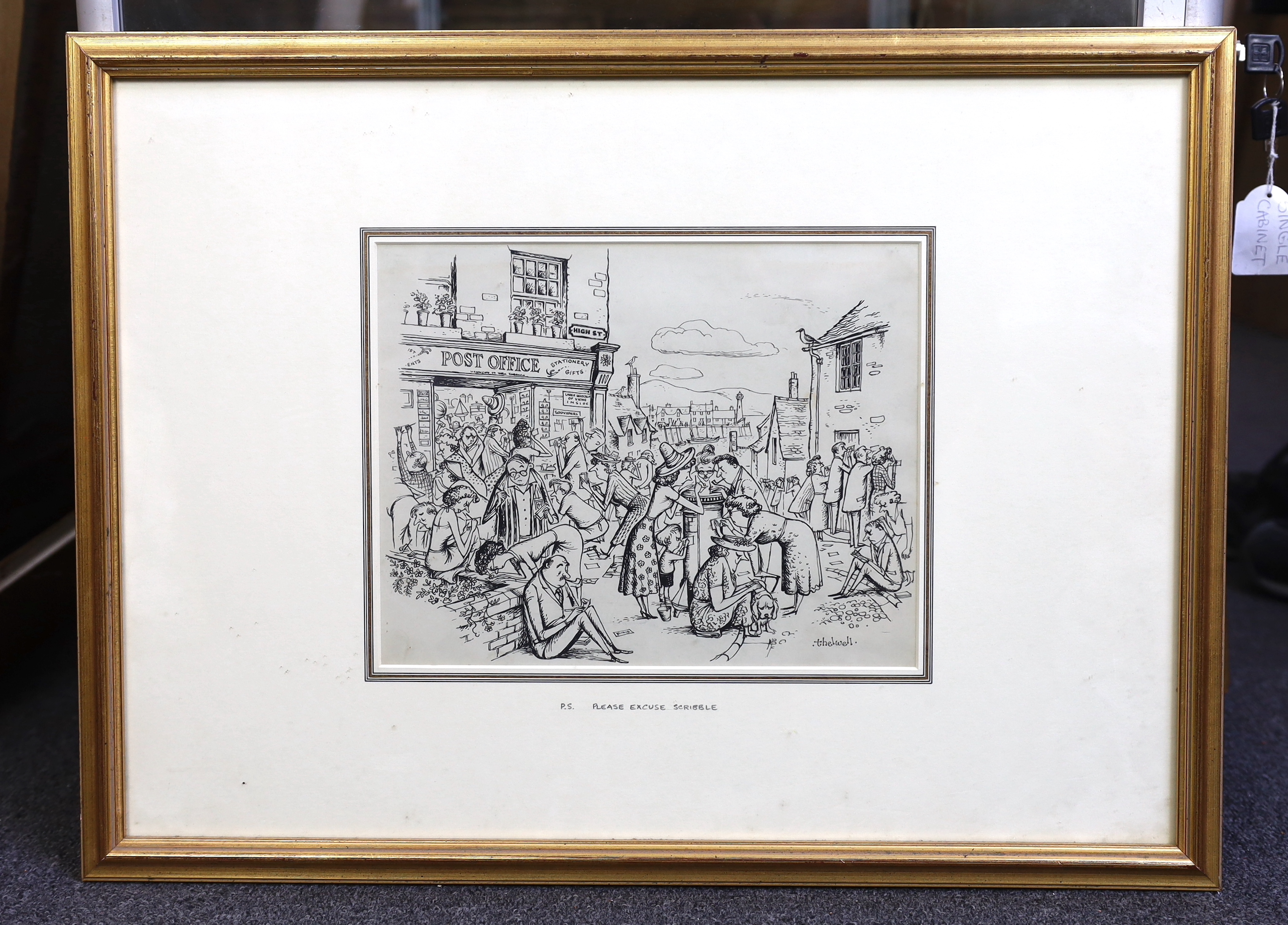 Norman Thelwell (English, 1923-2004), 'P.S. Please excuse the scribble', pen and ink, 22 x 28cm